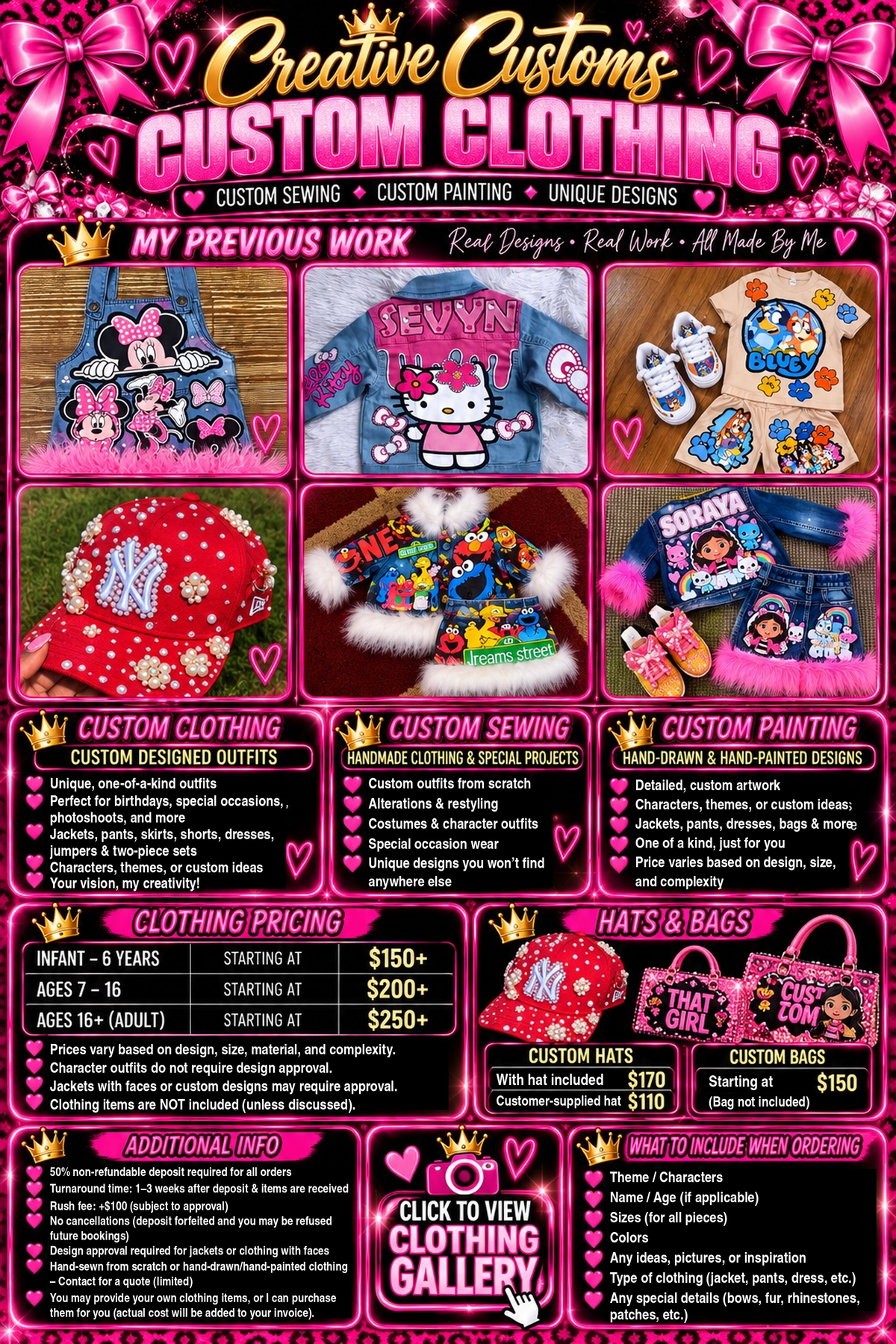 Creative Customs custom clothing pricing and information