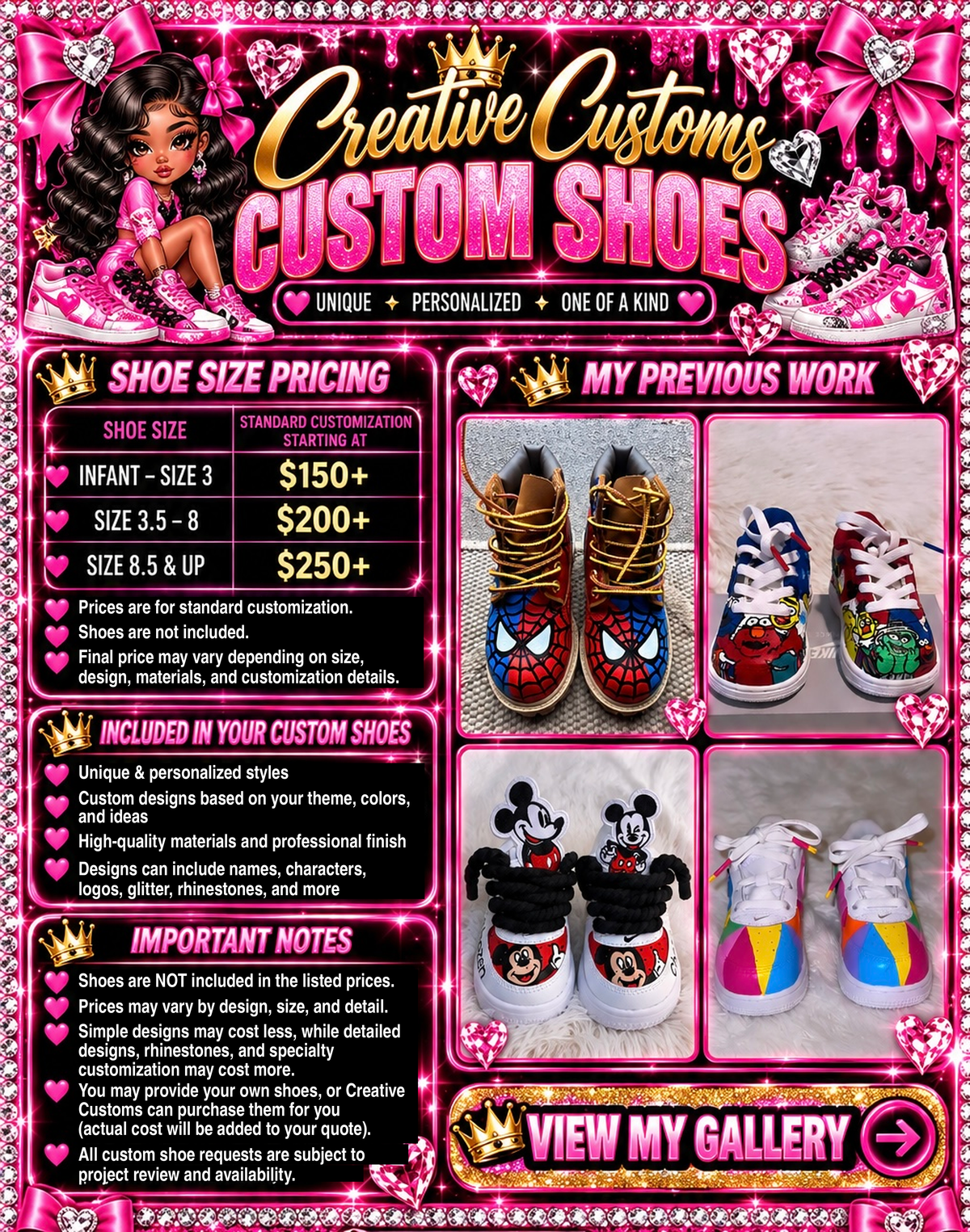 Creative Customs custom shoes pricing and information